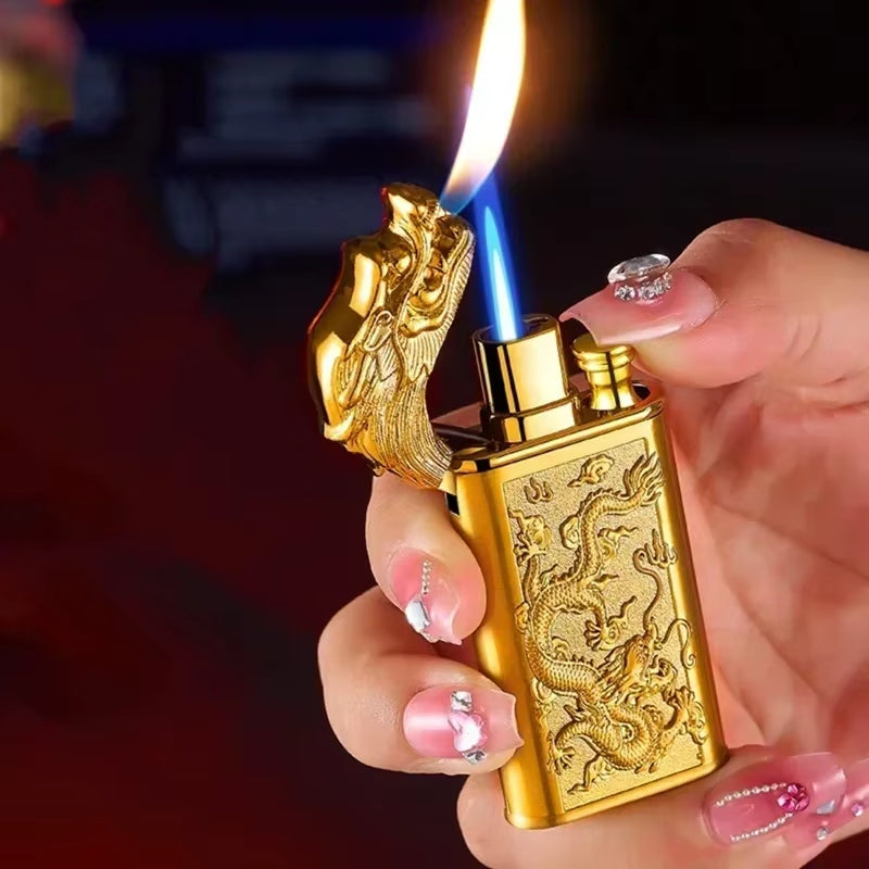 Windproof 3D Dragon Double Flame Lighter Metal Double Jet Flame Portable Lighter Perfect for Men!