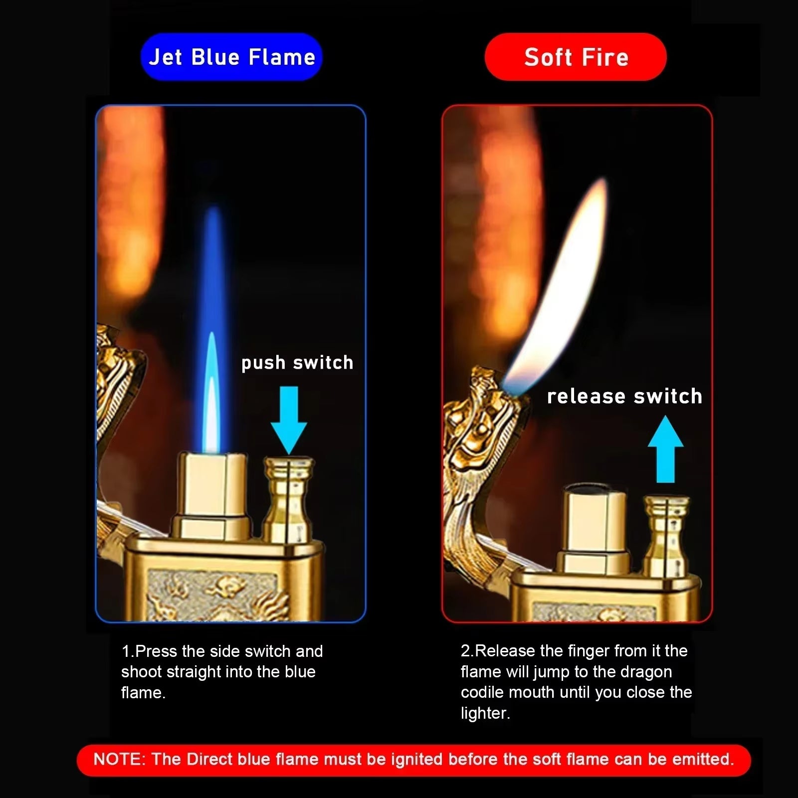 Windproof 3D Dragon Double Flame Lighter Metal Double Jet Flame Portable Lighter Perfect for Men!