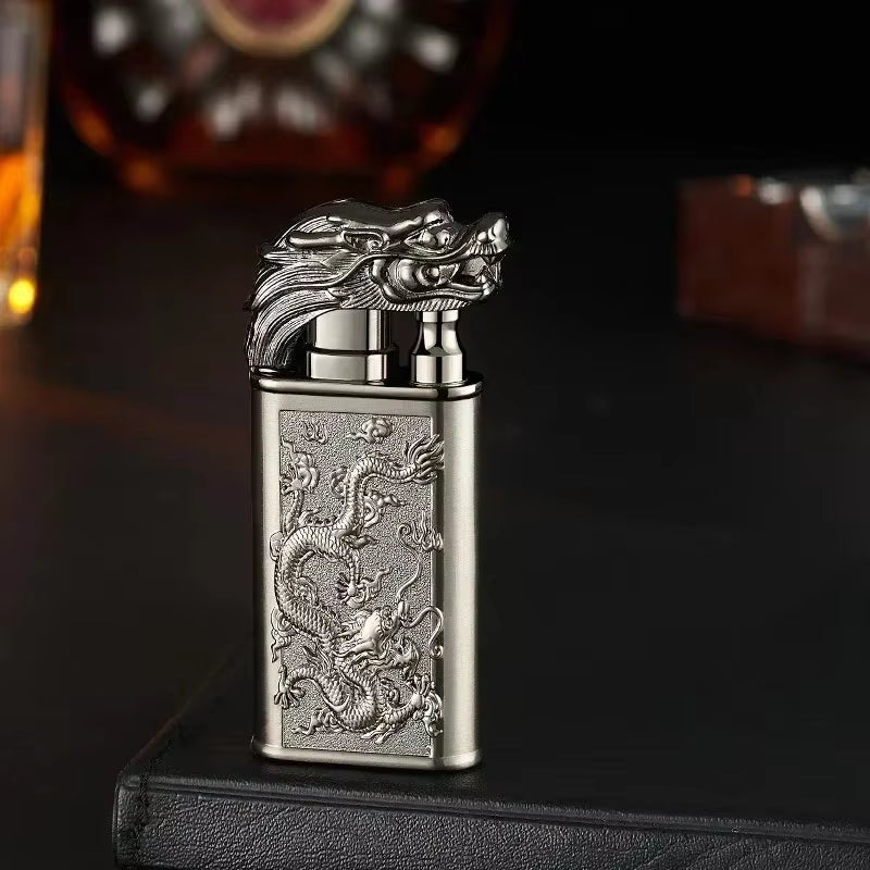 Windproof 3D Dragon Double Flame Lighter Metal Double Jet Flame Portable Lighter Perfect for Men!