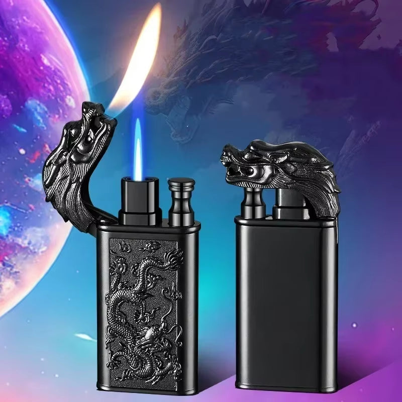 Windproof 3D Dragon Double Flame Lighter Metal Double Jet Flame Portable Lighter Perfect for Men!