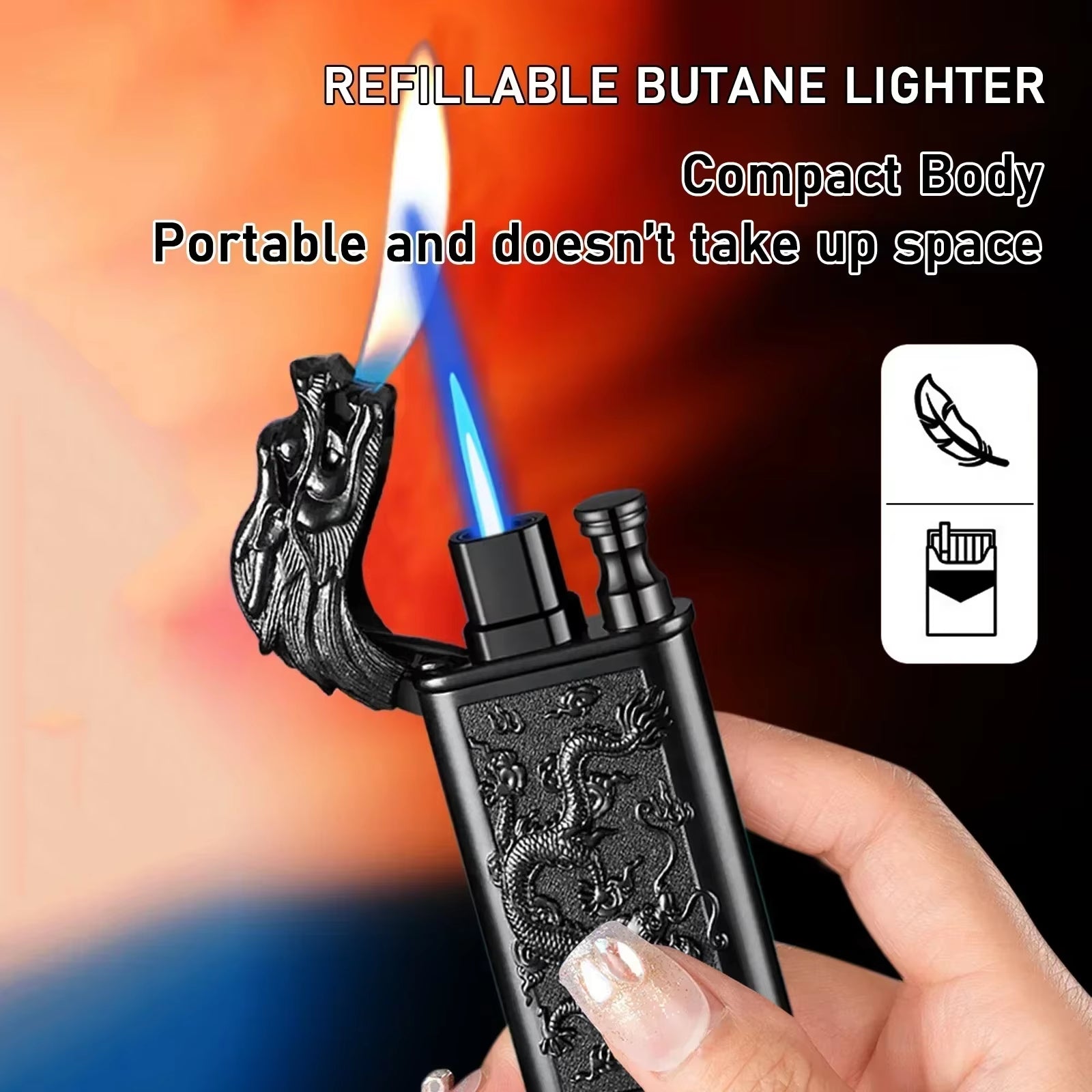 Windproof 3D Dragon Double Flame Lighter Metal Double Jet Flame Portable Lighter Perfect for Men!